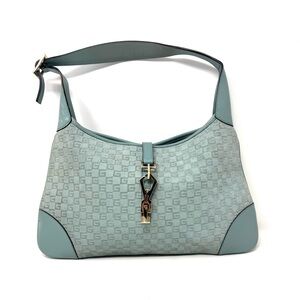Gucci Vintage Jackie Hobo – Baby Blue Embossed Suede Shoulder Bag